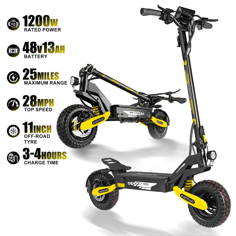 EOEOTWO GT06 Electric Scooter, 48V 13AH/23.4AH, Range of 40 Miles, 1200W Motor, Foldable Electric Skateboard, 28MPH, LED Display Screen, Front and Rear Dual Shock Absorbers, Electric Skateboard