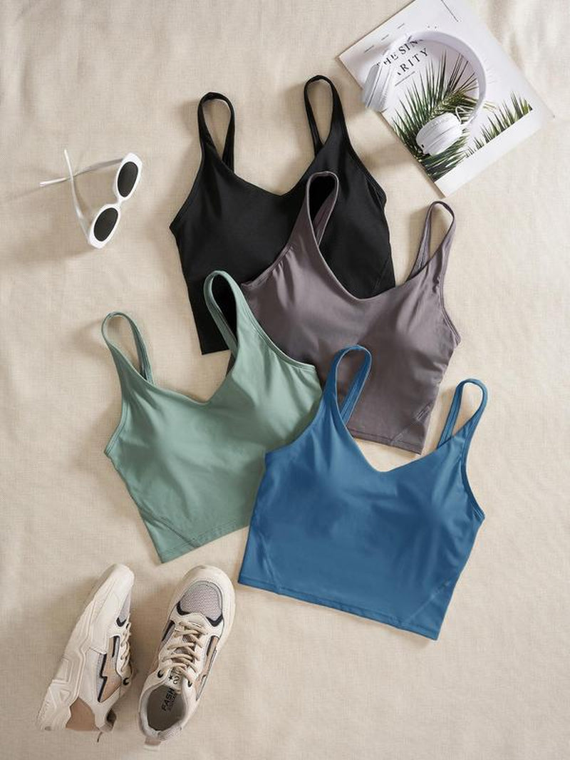 Women'S Solid Sports Bra, Quick Drying Breathable Comfortable Crop Cami Top for Yoga Gym Workout Running, Ladies Sportswear Clothing for Indoor Outdoor Wear
