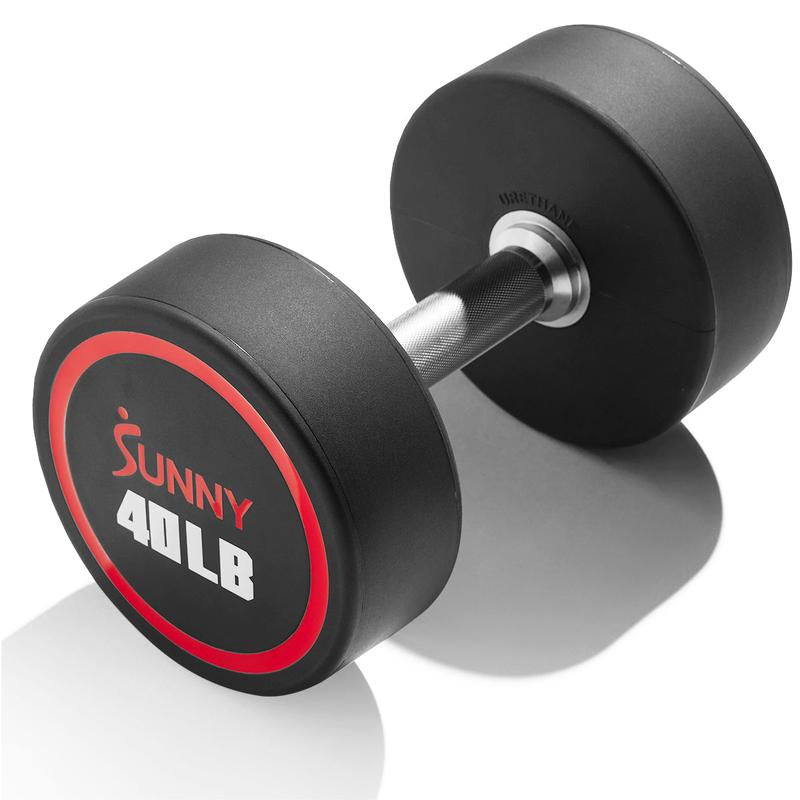 Sunny Health & Fitness Premium Signature round Dumbbells, Pair Set of 2, Home Gym Workout Fitness, Commercial-Grade Polyurethane, Non-Slip Diamond-Knurled Steel Handles, Durable Strength Training, 5-50 Lbs Options