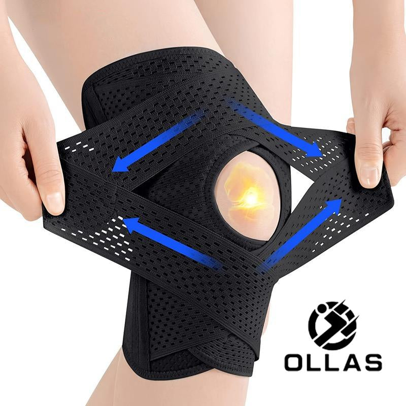 OLLAS 1Pc plus Size Knee Compression Wrapbrace (Order a Size Up), Breathable Adjustableknee Brace for Men and Women, Knee Bracewith Side Stabilizers Leg Supporter