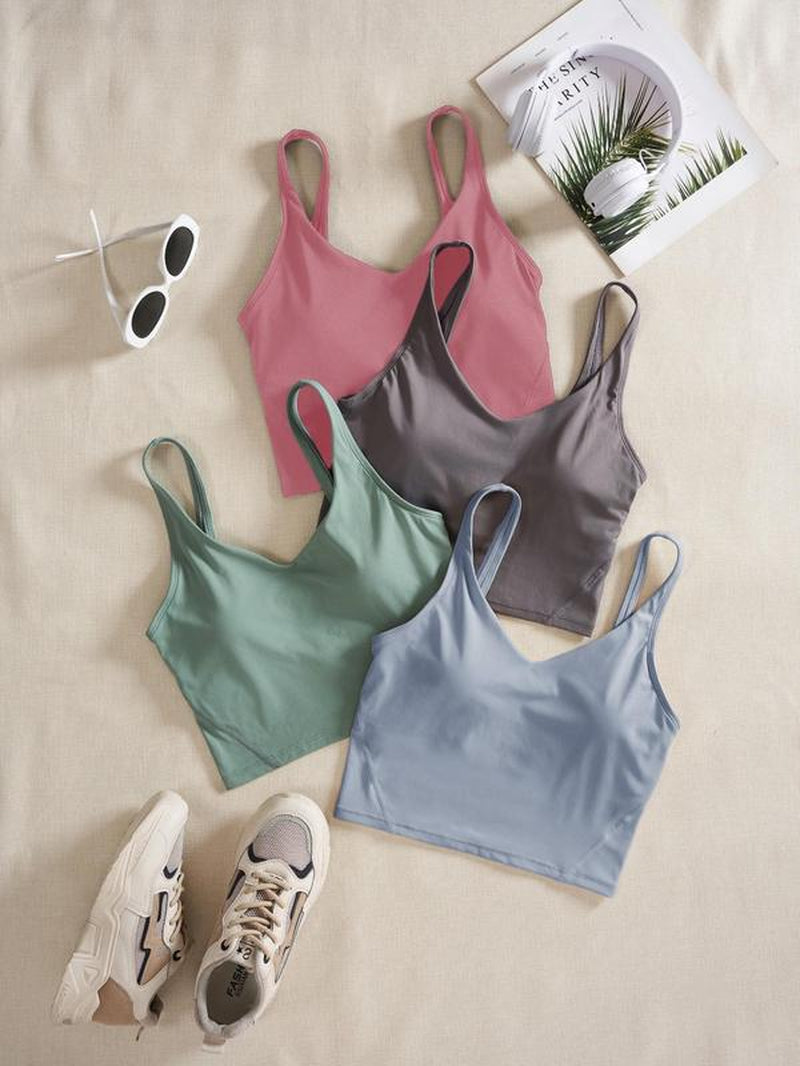 Women'S Solid Sports Bra, Quick Drying Breathable Comfortable Crop Cami Top for Yoga Gym Workout Running, Ladies Sportswear Clothing for Indoor Outdoor Wear