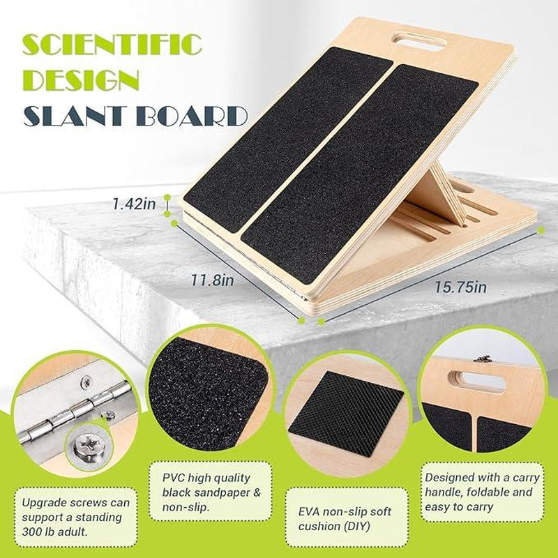 Portable Wooden Slant Board for Calf Stretching Squats Calf Stretcher Pilates Physical Therapy Equipment Adjustable Incline Board for Knees Ankle Heel Feet Leg