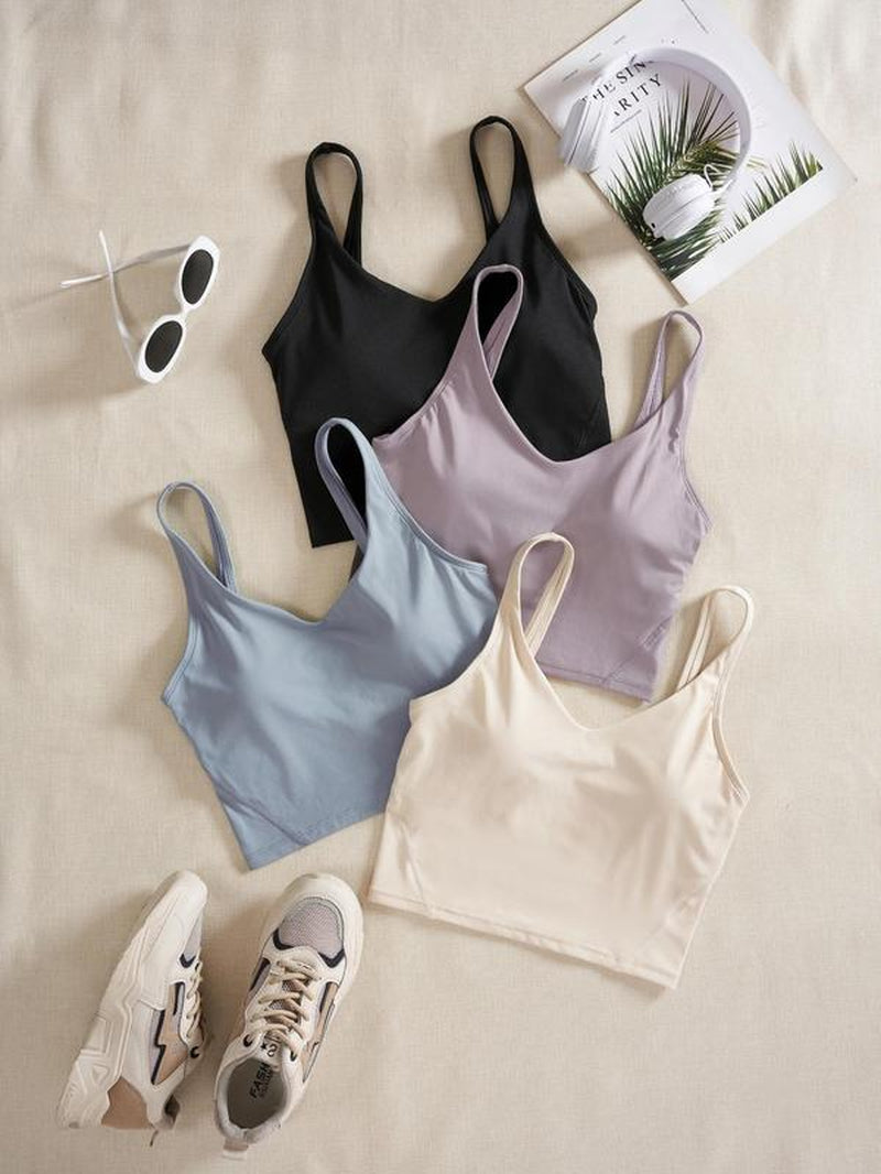 Women'S Solid Sports Bra, Quick Drying Breathable Comfortable Crop Cami Top for Yoga Gym Workout Running, Ladies Sportswear Clothing for Indoor Outdoor Wear