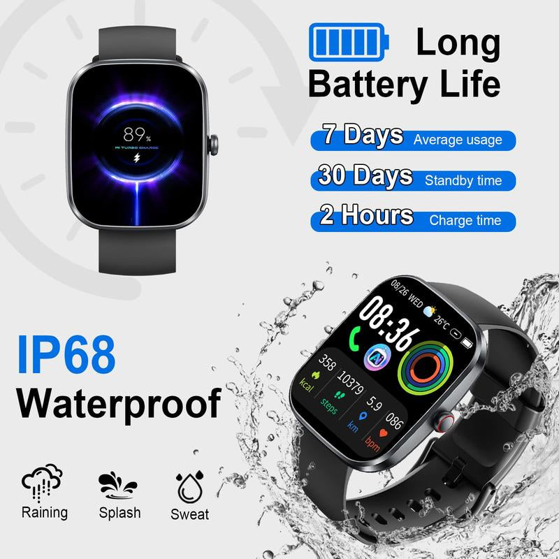 Smartwatch with Built-In AI Chatbot (Calls Received/Made), 1.91-Inch Unisex Model, Supports over 112 Fitness Activity Tracking, Calorie Burn/Sleep Monitoring, IP68 Waterproof Pedometer, Compatible with Android and Ios Systems.