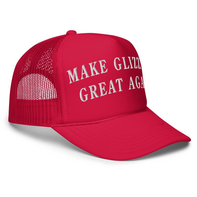 Make Glizzies Great Again Funny Foam Trucker Hat - Structured 5-Panel Cap with Adjustable Plastic Snap & High-Density Foam Front Panel