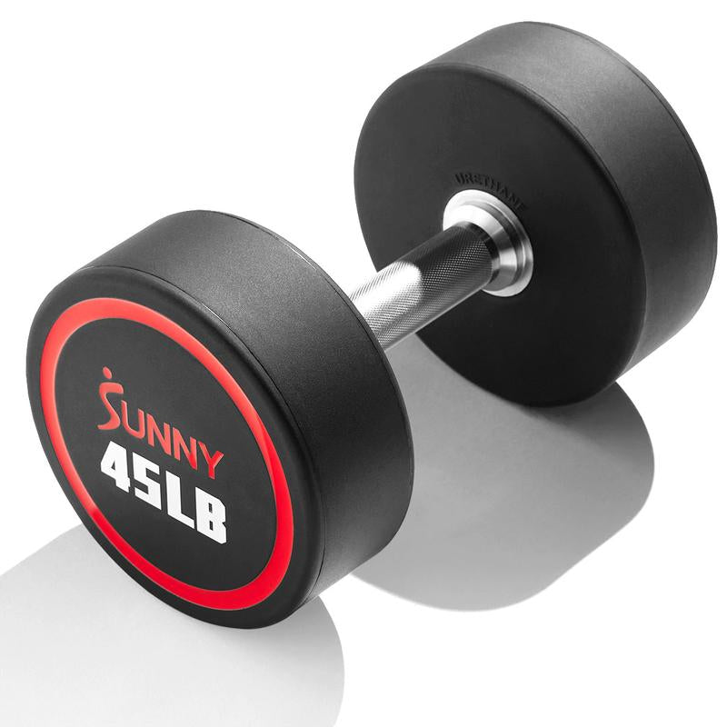 Sunny Health & Fitness Premium Signature round Dumbbells, Pair Set of 2, Home Gym Workout Fitness, Commercial-Grade Polyurethane, Non-Slip Diamond-Knurled Steel Handles, Durable Strength Training, 5-50 Lbs Options