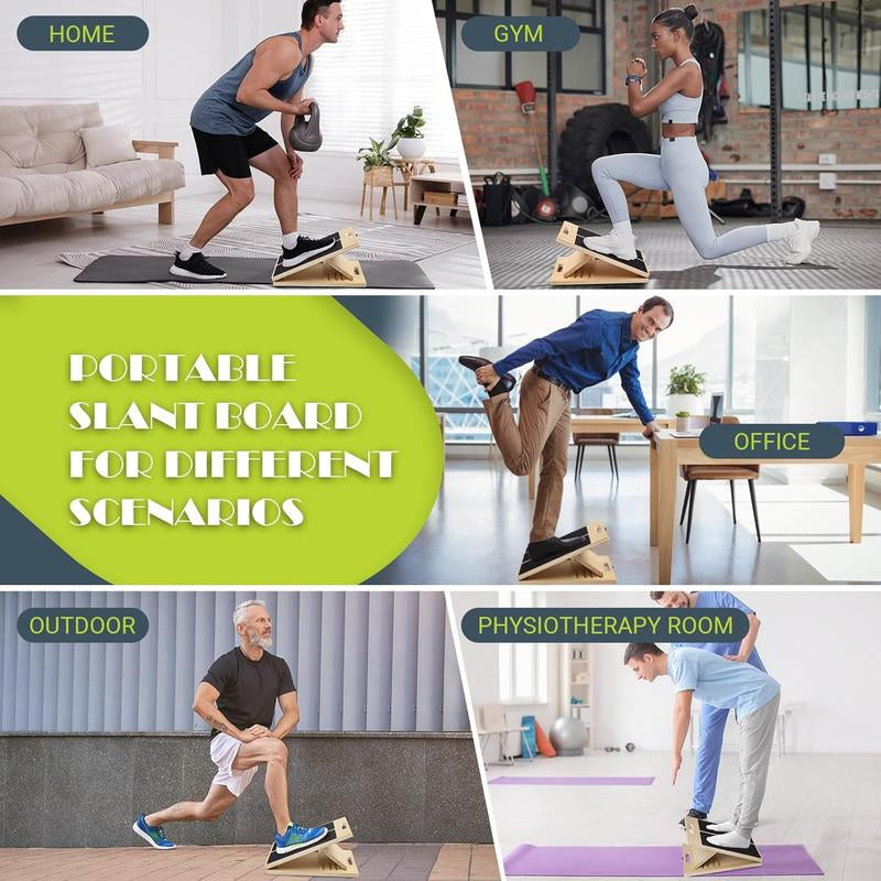 Portable Wooden Slant Board for Calf Stretching Squats Calf Stretcher Pilates Physical Therapy Equipment Adjustable Incline Board for Knees Ankle Heel Feet Leg