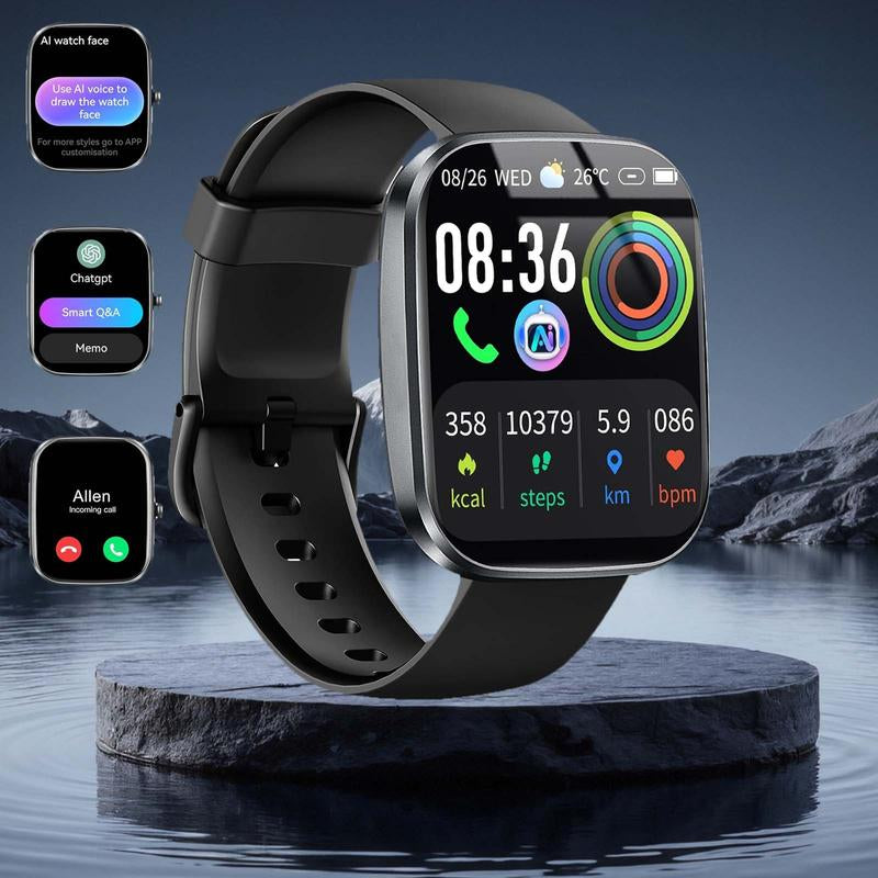 Smartwatch with Built-In AI Chatbot (Calls Received/Made), 1.91-Inch Unisex Model, Supports over 112 Fitness Activity Tracking, Calorie Burn/Sleep Monitoring, IP68 Waterproof Pedometer, Compatible with Android and Ios Systems.