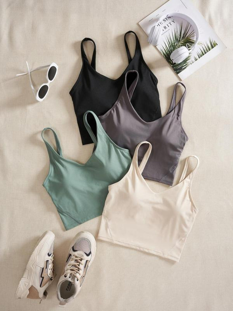 Women'S Solid Sports Bra, Quick Drying Breathable Comfortable Crop Cami Top for Yoga Gym Workout Running, Ladies Sportswear Clothing for Indoor Outdoor Wear