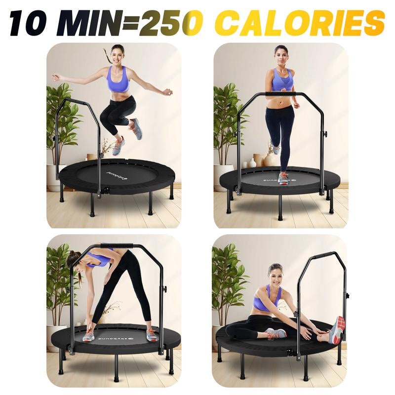 Foldable Trampoline with Adjustable U-Bar Handle – 40Inch, Quiet Bouncing for Motor Skill Training, 32 High-Quality Springs, Easy to Store