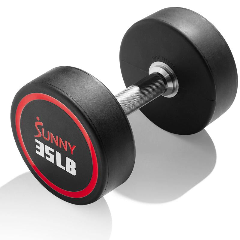 Sunny Health & Fitness Premium Signature round Dumbbells, Pair Set of 2, Home Gym Workout Fitness, Commercial-Grade Polyurethane, Non-Slip Diamond-Knurled Steel Handles, Durable Strength Training, 5-50 Lbs Options