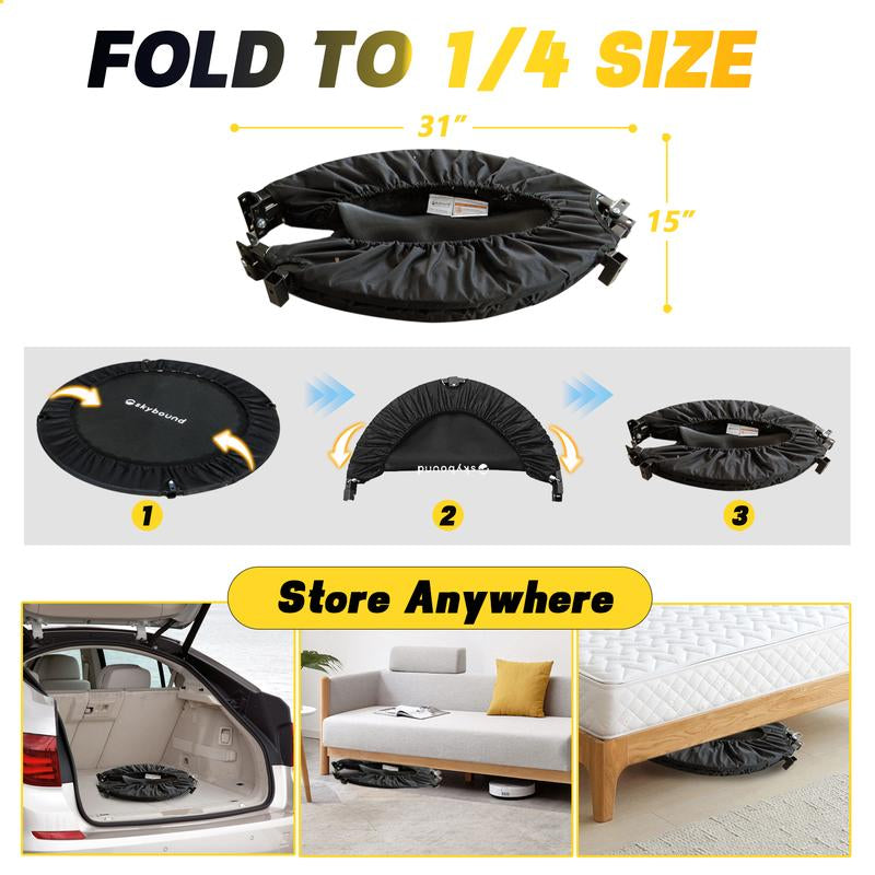 Foldable Trampoline with Adjustable U-Bar Handle – 40Inch, Quiet Bouncing for Motor Skill Training, 32 High-Quality Springs, Easy to Store