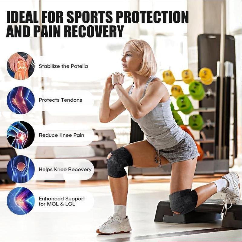 Knee Brace with Side Stabilizers for Meniscal Tear Knee Pain ACL MCL Arthritis Injuries Recovery Breathable Adjustable Knee Support for Men and Women
