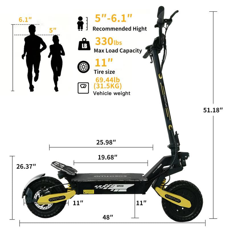 EOEOTWO GT06 Electric Scooter, 48V 13AH/23.4AH, Range of 40 Miles, 1200W Motor, Foldable Electric Skateboard, 28MPH, LED Display Screen, Front and Rear Dual Shock Absorbers, Electric Skateboard