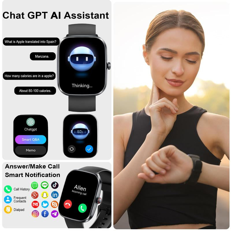 Smartwatch with Built-In AI Chatbot (Calls Received/Made), 1.91-Inch Unisex Model, Supports over 112 Fitness Activity Tracking, Calorie Burn/Sleep Monitoring, IP68 Waterproof Pedometer, Compatible with Android and Ios Systems.