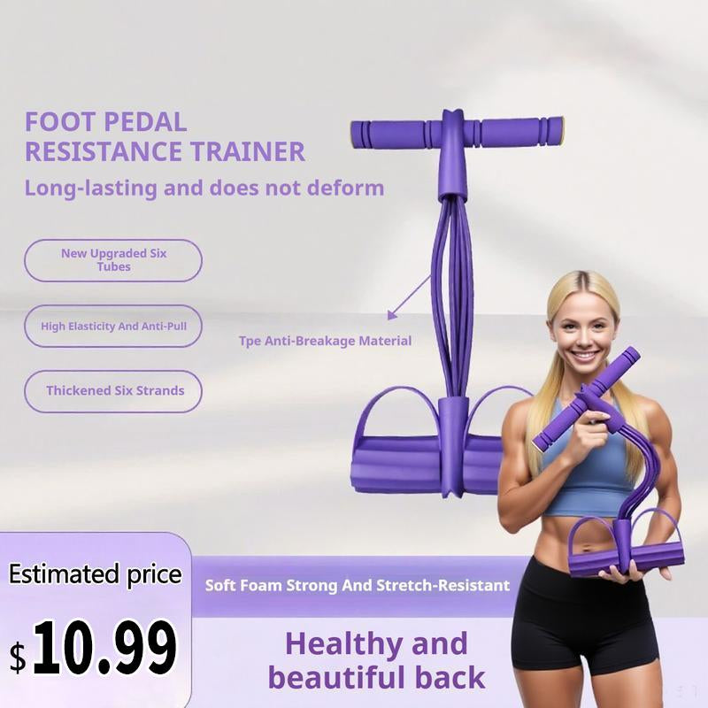6-Strand Heavy Duty Abdominal Crunch Fitness Equipment – Leg & Core Workout, Sit-Up Assist, Home Gym Exercise, Non-Slip Foot Pedal & Resistance Bands (Portable)