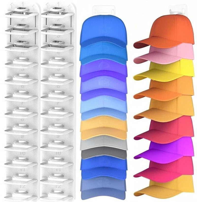 2 Upgraded Oversized Baseball Cap Organizers. Hold 24 Caps, Install Easily without Drilling. Ideal for Closet Doors, Wardrobes, and Walls—Transform Any Space into a Tidy Hat Display.