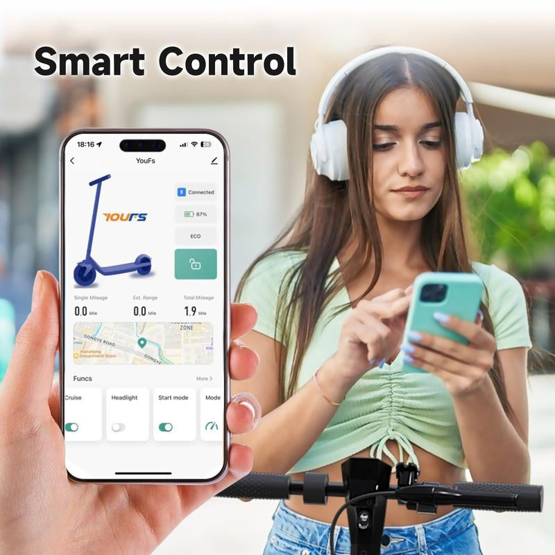 Electric Scooter 500W Motor for Adult with 10" Vacuum Big Tire,Max Speed 25Mph,Foldable & Portable Escooter for Commuting,Electric Kick Scooter with APP Control 36V 10.5AH Battery Foldable Scooter Dual Brake