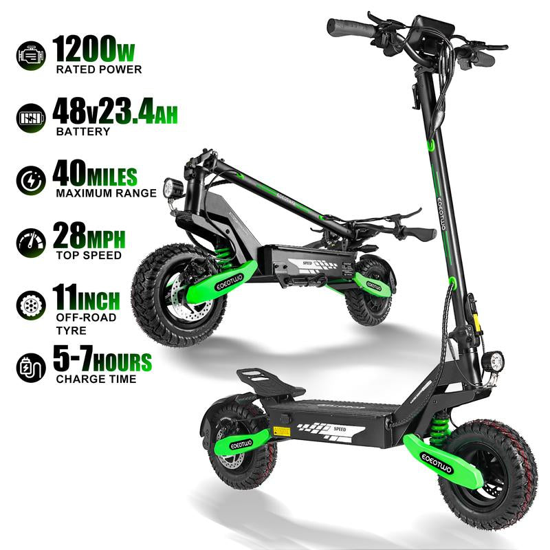 EOEOTWO GT06 Electric Scooter, 48V 13AH/23.4AH, Range of 40 Miles, 1200W Motor, Foldable Electric Skateboard, 28MPH, LED Display Screen, Front and Rear Dual Shock Absorbers, Electric Skateboard