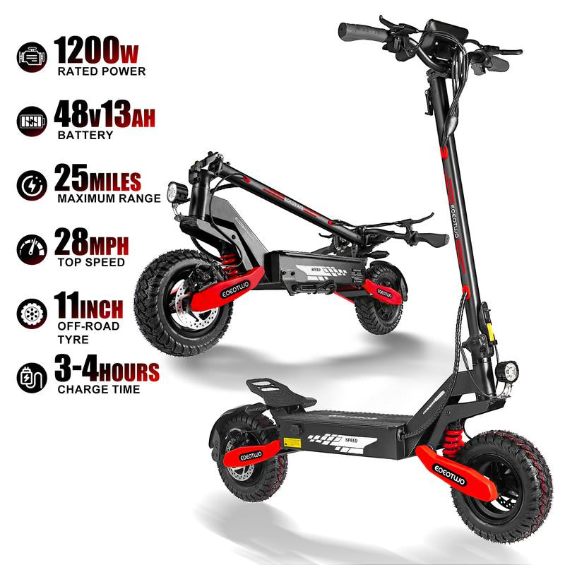 EOEOTWO GT06 Electric Scooter, 48V 13AH/23.4AH, Range of 40 Miles, 1200W Motor, Foldable Electric Skateboard, 28MPH, LED Display Screen, Front and Rear Dual Shock Absorbers, Electric Skateboard
