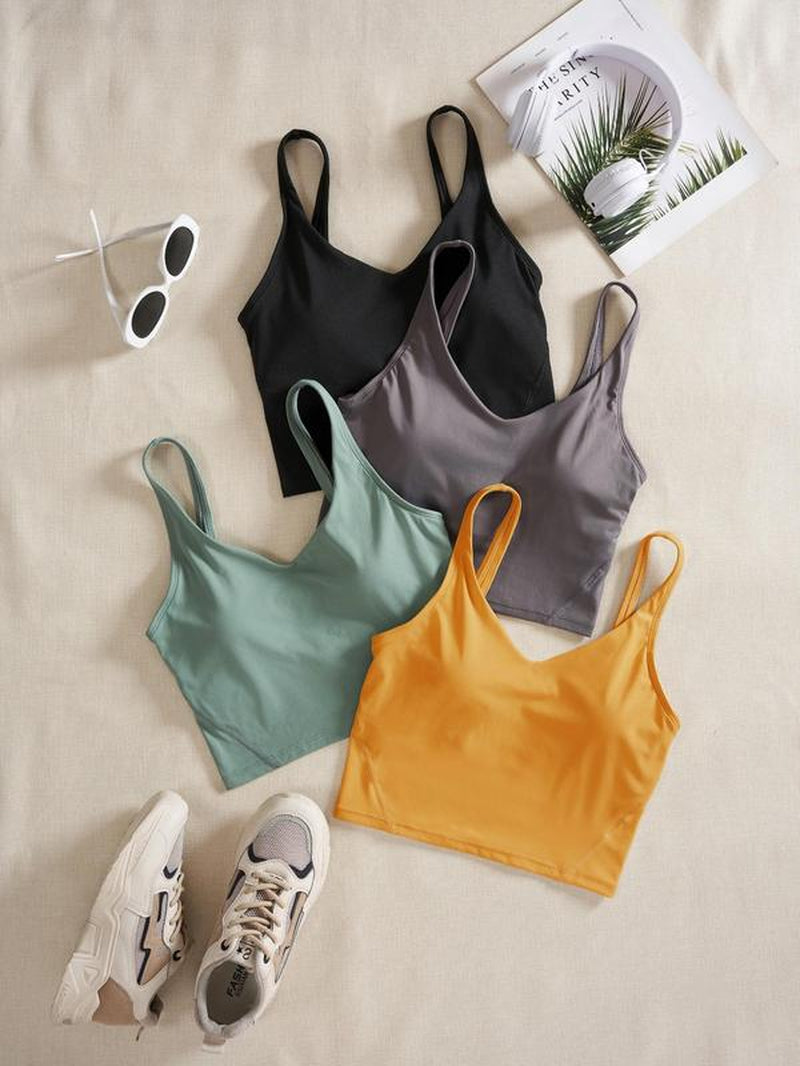 Women'S Solid Sports Bra, Quick Drying Breathable Comfortable Crop Cami Top for Yoga Gym Workout Running, Ladies Sportswear Clothing for Indoor Outdoor Wear