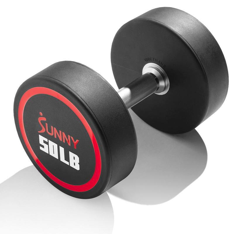 Sunny Health & Fitness Premium Signature round Dumbbells, Pair Set of 2, Home Gym Workout Fitness, Commercial-Grade Polyurethane, Non-Slip Diamond-Knurled Steel Handles, Durable Strength Training, 5-50 Lbs Options