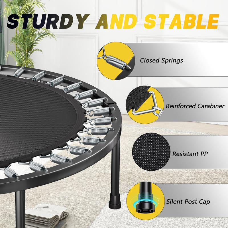Foldable Trampoline with Adjustable U-Bar Handle – 40Inch, Quiet Bouncing for Motor Skill Training, 32 High-Quality Springs, Easy to Store