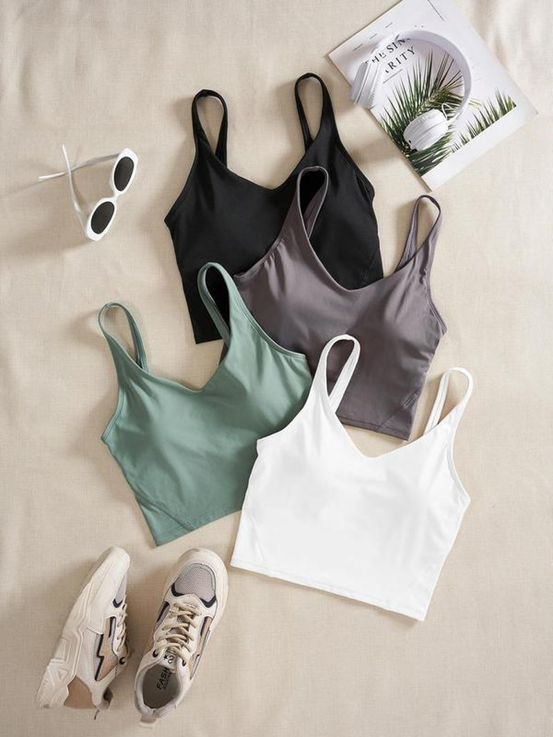 Women'S Solid Sports Bra, Quick Drying Breathable Comfortable Crop Cami Top for Yoga Gym Workout Running, Ladies Sportswear Clothing for Indoor Outdoor Wear
