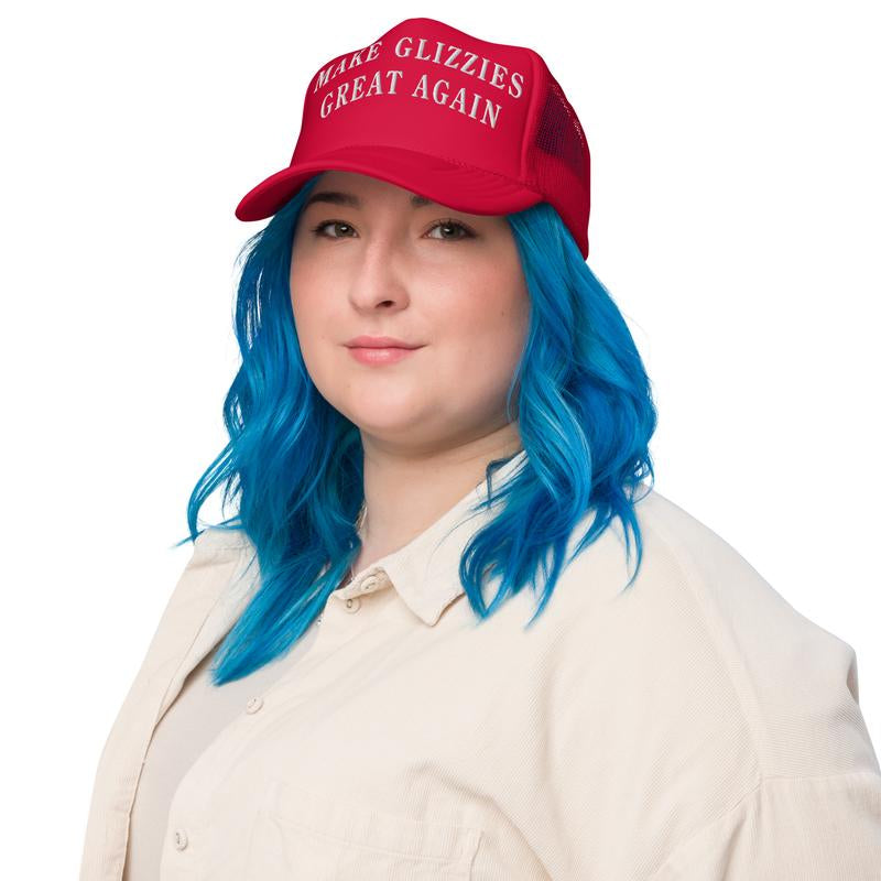 Make Glizzies Great Again Funny Foam Trucker Hat - Structured 5-Panel Cap with Adjustable Plastic Snap & High-Density Foam Front Panel