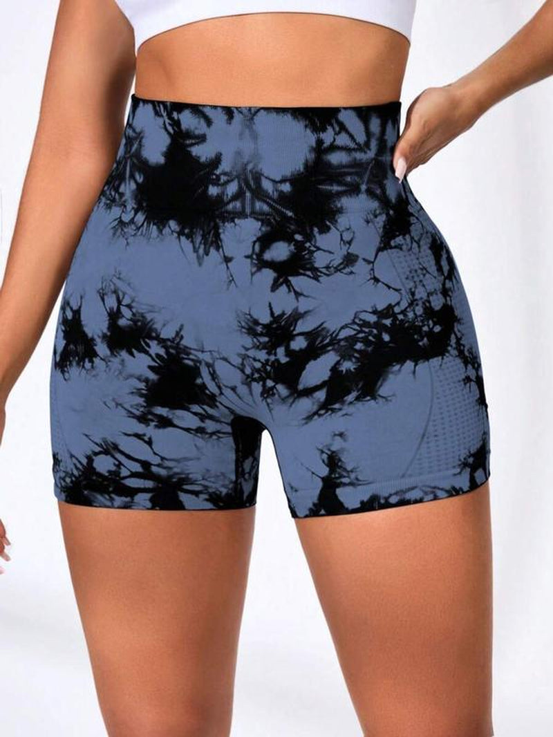 Women'S Solid/Tie Dye Print High Waist Sports Shorts, Breathable Comfortable High Stretch Yoga Shorts, Ladies Sportswear for Indoor Outdoor Wear