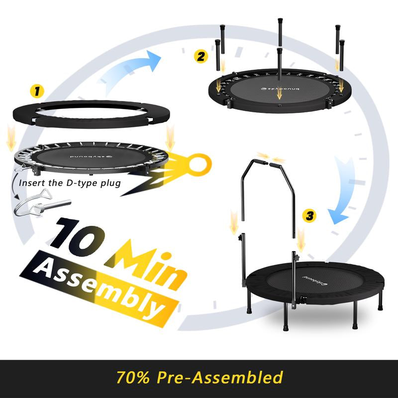 Foldable Trampoline with Adjustable U-Bar Handle – 40Inch, Quiet Bouncing for Motor Skill Training, 32 High-Quality Springs, Easy to Store