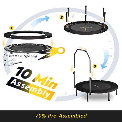 Foldable Trampoline with Adjustable U-Bar Handle – 40Inch, Quiet Bouncing for Motor Skill Training, 32 High-Quality Springs, Easy to Store