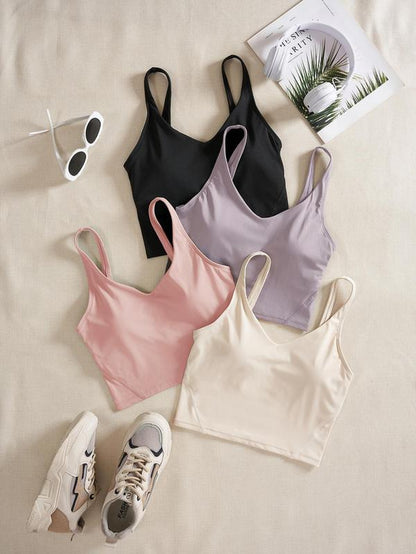 Women'S Solid Sports Bra, Quick Drying Breathable Comfortable Crop Cami Top for Yoga Gym Workout Running, Ladies Sportswear Clothing for Indoor Outdoor Wear