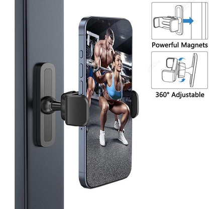 Gym Magnetic Phone Mount 360-Degree Adjustable Holder for Gym Attach to Metal Surface Fitness Equipment Accessories for Home Gym Multi-Purpose Smartphone Cellphone Stand for Kitchen Garage Workbench & More