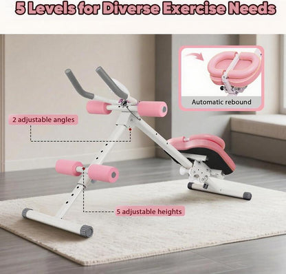 Ab Workout Equipment, Adjustable Sit-Up Machine for Full-Body Workouts and Strength Training at Home, Body-Shaping Fitness Equipment, Foldable Waist Trainer, Beginner-Friendly, Available in Pink/Purple.