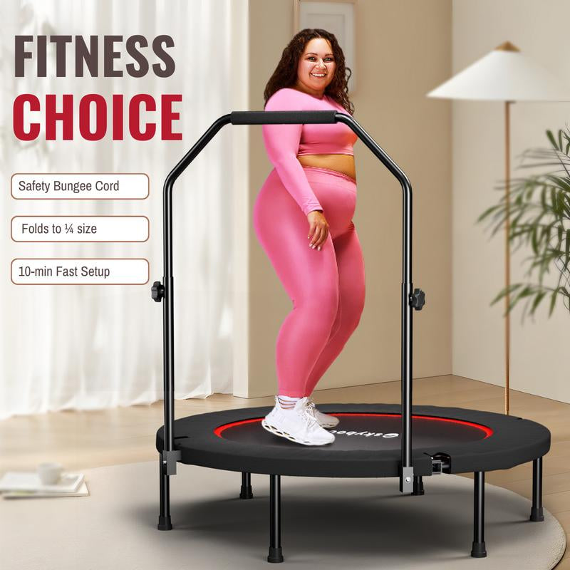 Foldable Trampoline with Adjustable U-Bar Handle – 40Inch, Quiet Bouncing for Motor Skill Training, 32 High-Quality Springs, Easy to Store