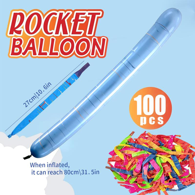 Dealsforyou 100 Pack Rocket Balloons plus 1 Easy to Use Pump Party Pack No Refill Needed Watch Balloons Rocket to Sky Outdoor Indoor Fun