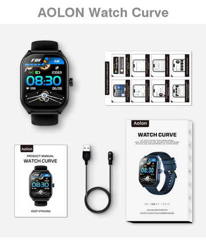 Aolon Curve Smart Watch 2.01" Screen IP68 Waterproof, Wireless Calling, 100+ Sports Modes, Health Monitoring, Assistant Weather Push, Stopwatch, Timer, Stopwatch and Otherfunctions, Compatible with Android and Iphone Phones
