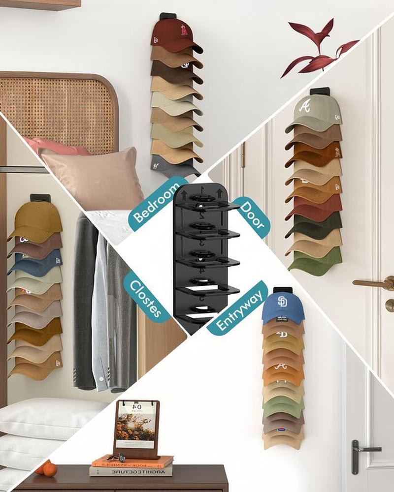 2 Upgraded Oversized Baseball Cap Organizers. Hold 24 Caps, Install Easily without Drilling. Ideal for Closet Doors, Wardrobes, and Walls—Transform Any Space into a Tidy Hat Display.