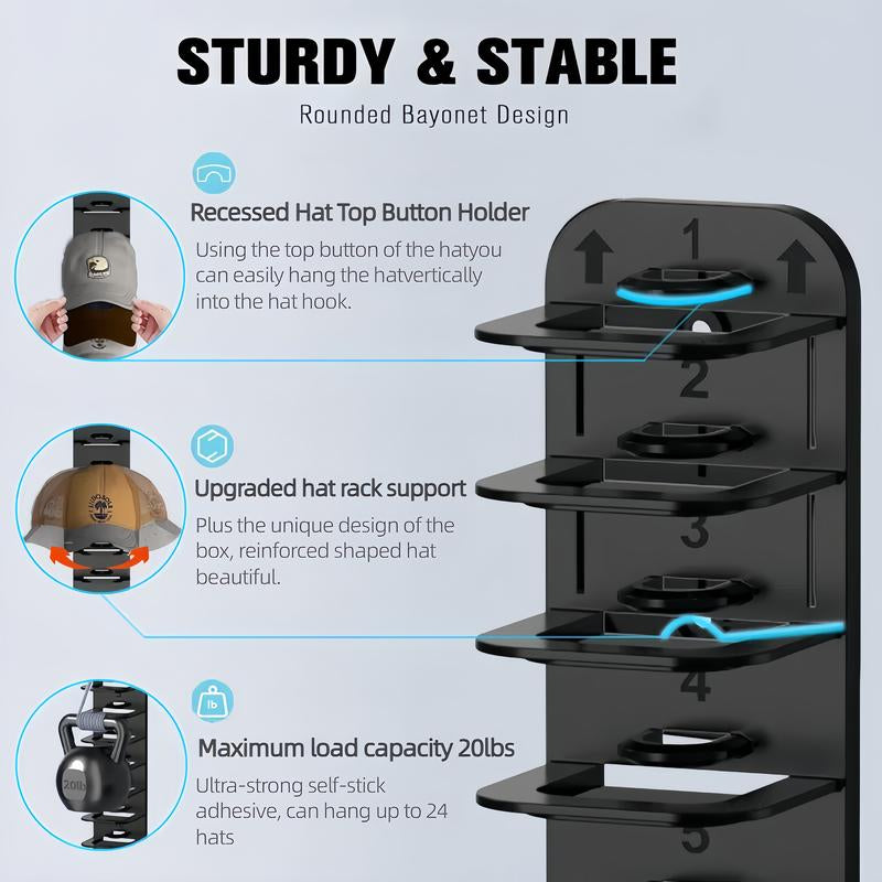 2 Upgraded Oversized Baseball Cap Organizers. Hold 24 Caps, Install Easily without Drilling. Ideal for Closet Doors, Wardrobes, and Walls—Transform Any Space into a Tidy Hat Display.