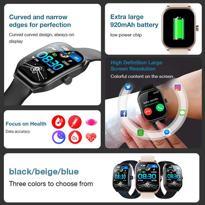 Aolon Curve Smart Watch 2.01" Screen IP68 Waterproof, Wireless Calling, 100+ Sports Modes, Health Monitoring, Assistant Weather Push, Stopwatch, Timer, Stopwatch and Otherfunctions, Compatible with Android and Iphone Phones