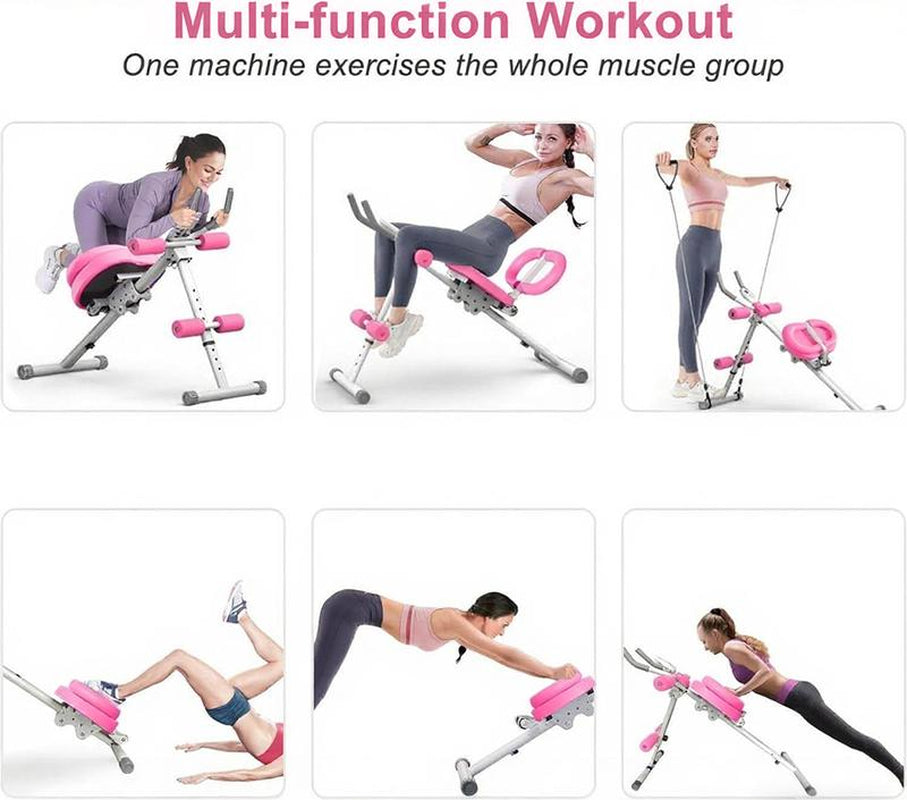 Ab Workout Equipment, Adjustable Sit-Up Machine for Full-Body Workouts and Strength Training at Home, Body-Shaping Fitness Equipment, Foldable Waist Trainer, Beginner-Friendly, Available in Pink/Purple.