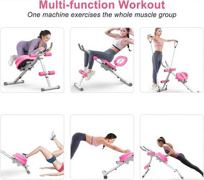Ab Workout Equipment, Adjustable Sit-Up Machine for Full-Body Workouts and Strength Training at Home, Body-Shaping Fitness Equipment, Foldable Waist Trainer, Beginner-Friendly, Available in Pink/Purple.