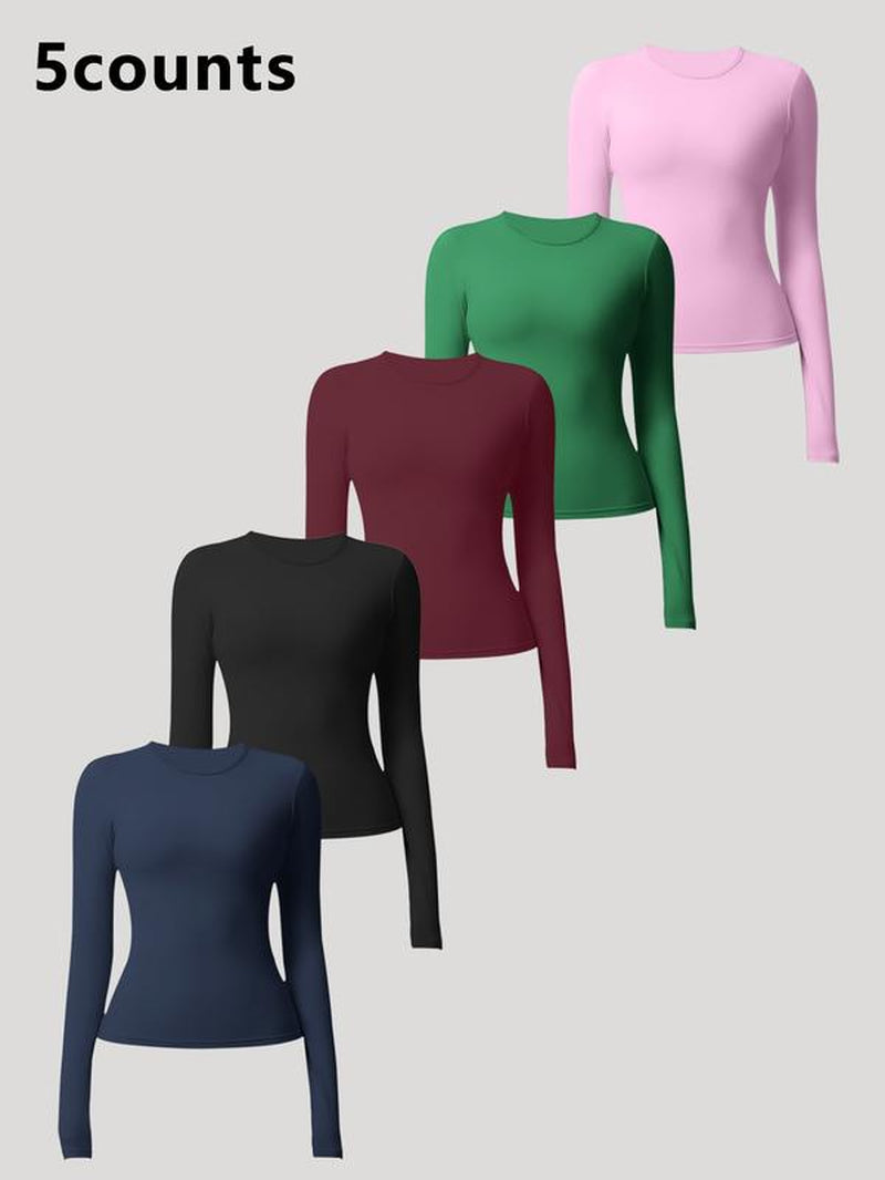 Women'S Seamless Long Sleeve Yoga Top Set, Sporty Woven Fabric, Thin Fit, Ideal for All Seasons, Running & Gym Wear