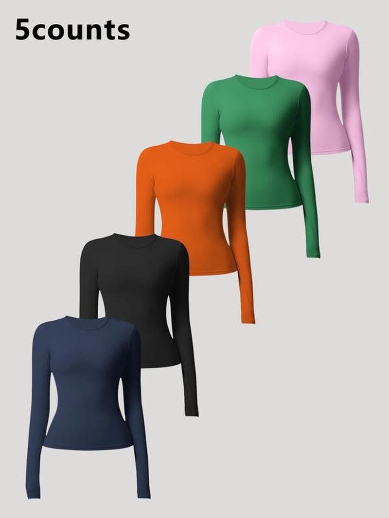 Women'S Seamless Long Sleeve Yoga Top Set, Sporty Woven Fabric, Thin Fit, Ideal for All Seasons, Running & Gym Wear