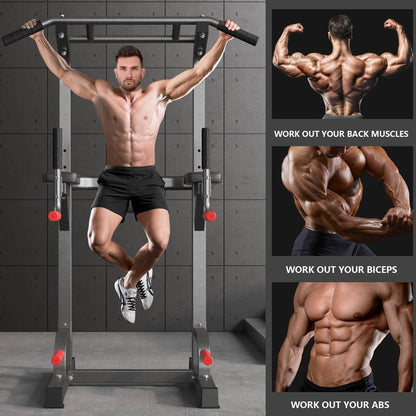 500LB Beast Mode 10-Level Adjustable Power Tower Pull up Bar + Dip Stand + 5-In-1 Strength Training All-Level Home Gym (Beginner ,Friendly),Adjustable Heavy Duty Power Tower,Pullup, Machine，Home Gym Equipment