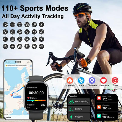 Smartwatch with Built-In AI Chatbot (Calls Received/Made), 1.91-Inch Unisex Model, Supports over 112 Fitness Activity Tracking, Calorie Burn/Sleep Monitoring, IP68 Waterproof Pedometer, Compatible with Android and Ios Systems.