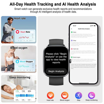 Smartwatch with Built-In AI Chatbot (Calls Received/Made), 1.91-Inch Unisex Model, Supports over 112 Fitness Activity Tracking, Calorie Burn/Sleep Monitoring, IP68 Waterproof Pedometer, Compatible with Android and Ios Systems.