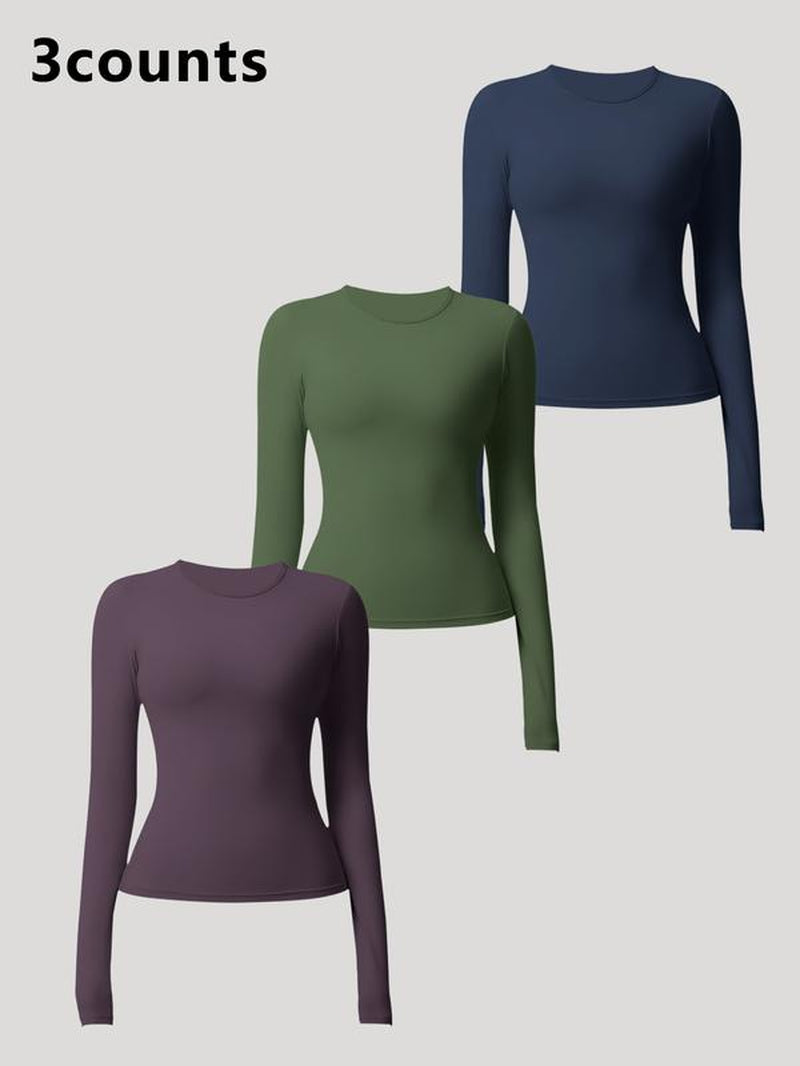 Women'S Seamless Long Sleeve Yoga Top Set, Sporty Woven Fabric, Thin Fit, Ideal for All Seasons, Running & Gym Wear