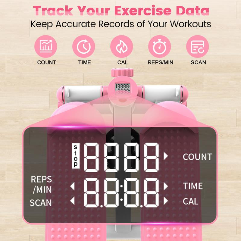 Pink Compact Stepper Machine with Resistance Bands – Full-Body Workout for Home Use, Supports 300 Lbs – Tone Muscles & Burn Calories Efficiently